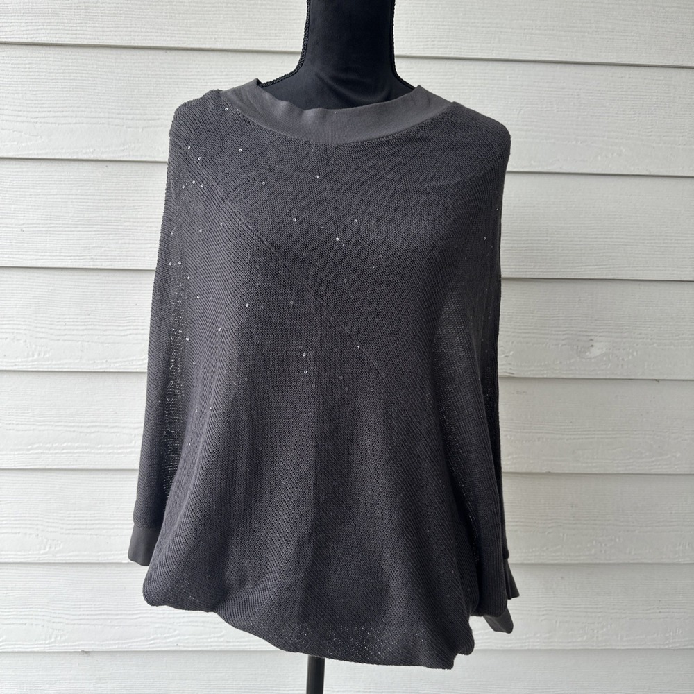 Brunello Cucinelli Linen Silk‎ Sequin Dolman Sleeve Asymmetric Top Size M Gray